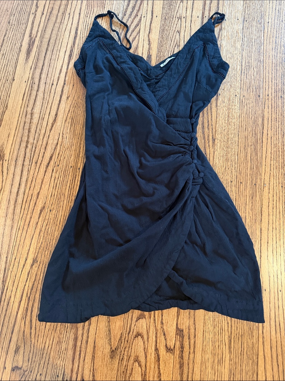 Free People Black Wrap Mini Dress with Spaghetti Straps